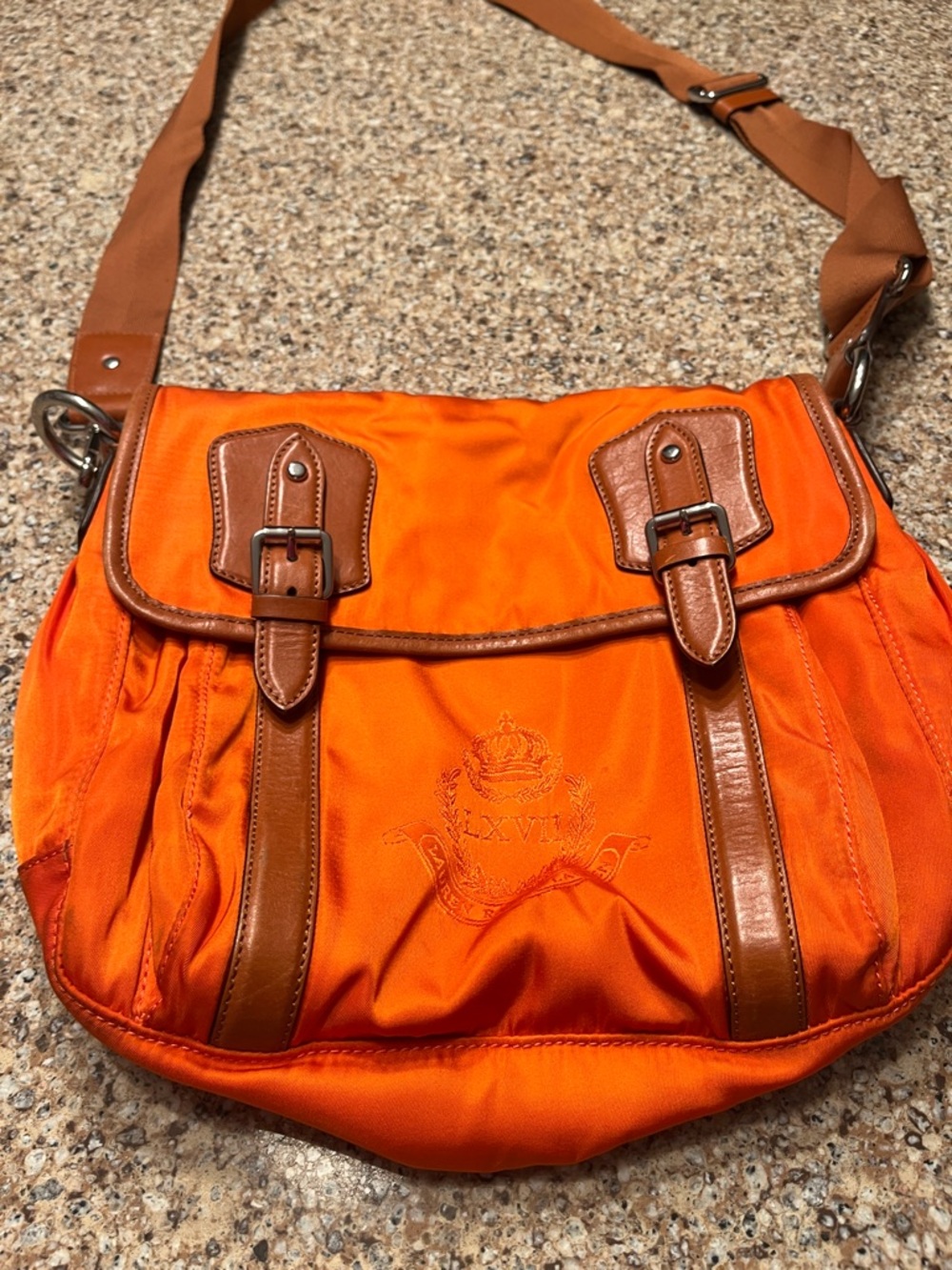 LAUREN Ralph Lauren Orange Crossbody Messenger Bag with Leather Trim